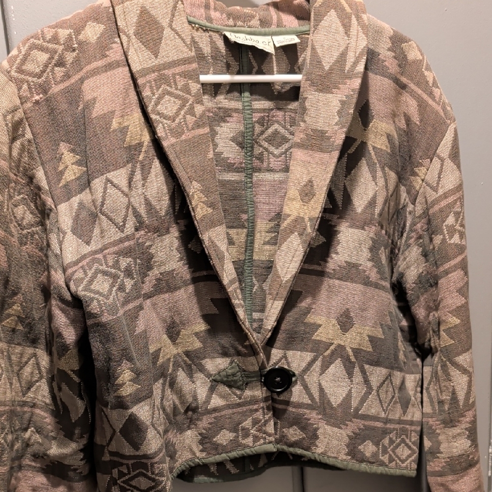 Geometric Patterned Women's Blazer Flashback Vintage Cropped Jacket
